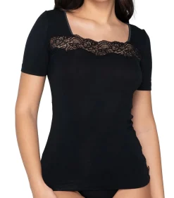 LUNA Topje met slipe mouwen Micro Touch black Sale