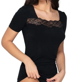 LUNA Topje met slipe mouwen Micro Touch black Sale