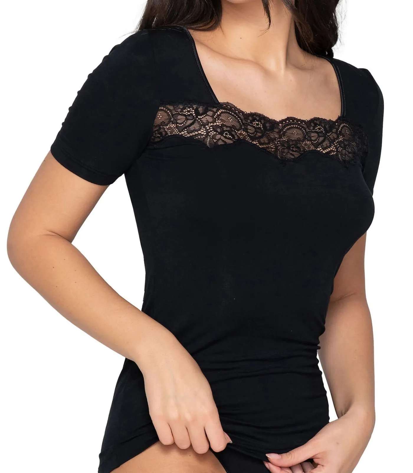 LUNA Topje met slipe mouwen Micro Touch black Sale