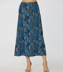 Smart & Joy Trapeze midi-rok met grafische print blue Sale