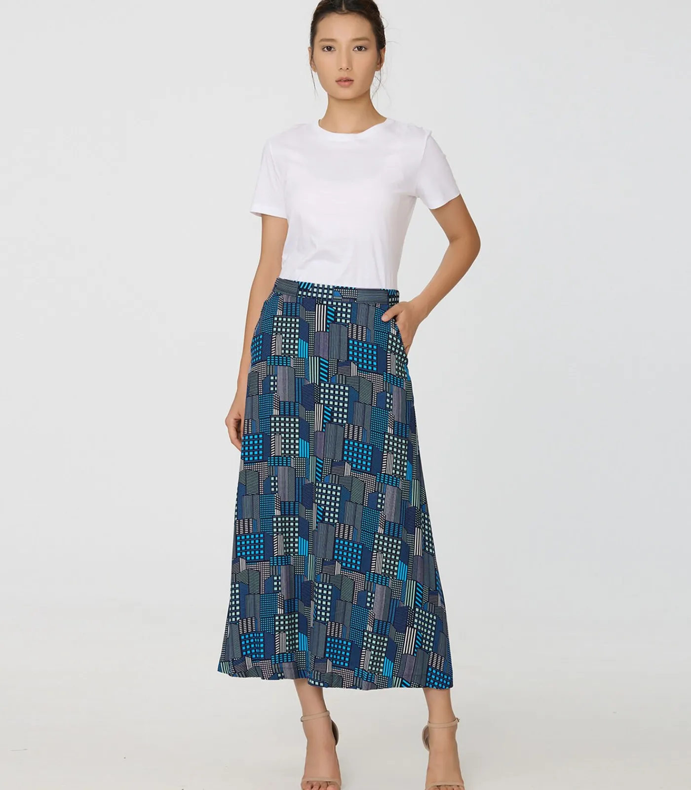 Smart & Joy Trapeze midi-rok met grafische print blue Sale