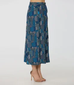 Smart & Joy Trapeze midi-rok met grafische print blue Sale