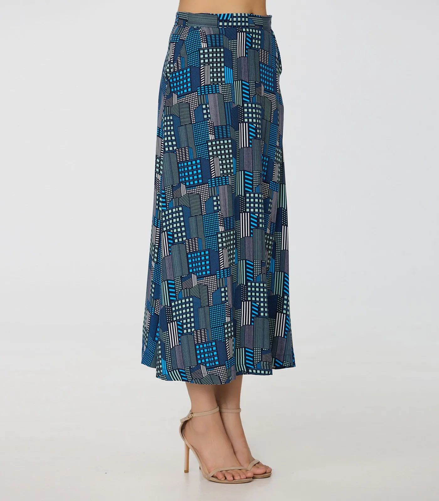 Smart & Joy Trapeze midi-rok met grafische print blue Sale