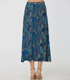 Smart & Joy Trapeze midi-rok met grafische print blue Sale