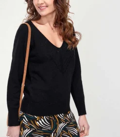 La Fiancée Trui met V-hals NANDI black Sale