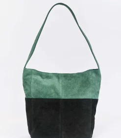La Fiancée Twee-kleurige suède schoudertas CLOVER darkGreen Best