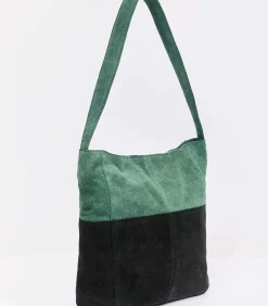 La Fiancée Twee-kleurige suède schoudertas CLOVER darkGreen Best