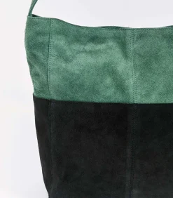 La Fiancée Twee-kleurige suède schoudertas CLOVER darkGreen Best