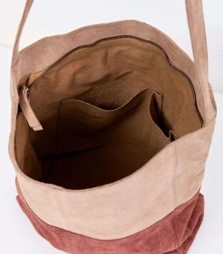 La Fiancée Twee-kleurige suède schoudertas CLOVER beige Discount