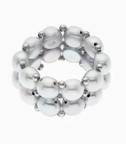 Pearls & Colors Tweerijige ring - Echte zoetwaterparels van 3-4 mm - Kwaliteit AAA+ - Aanpasbare maat gray