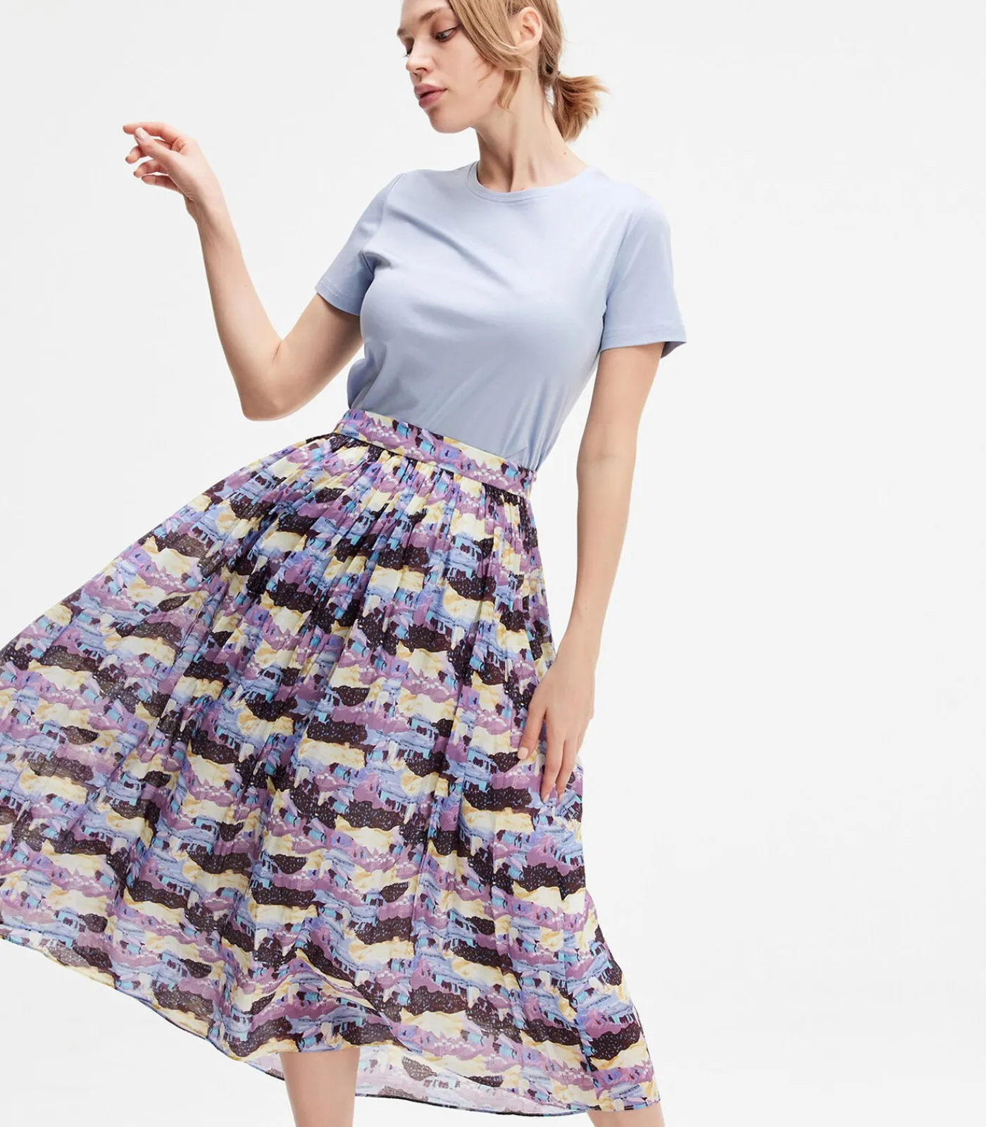 Smart & Joy Uitlopende midi-rok met abstracte print purple Clearance