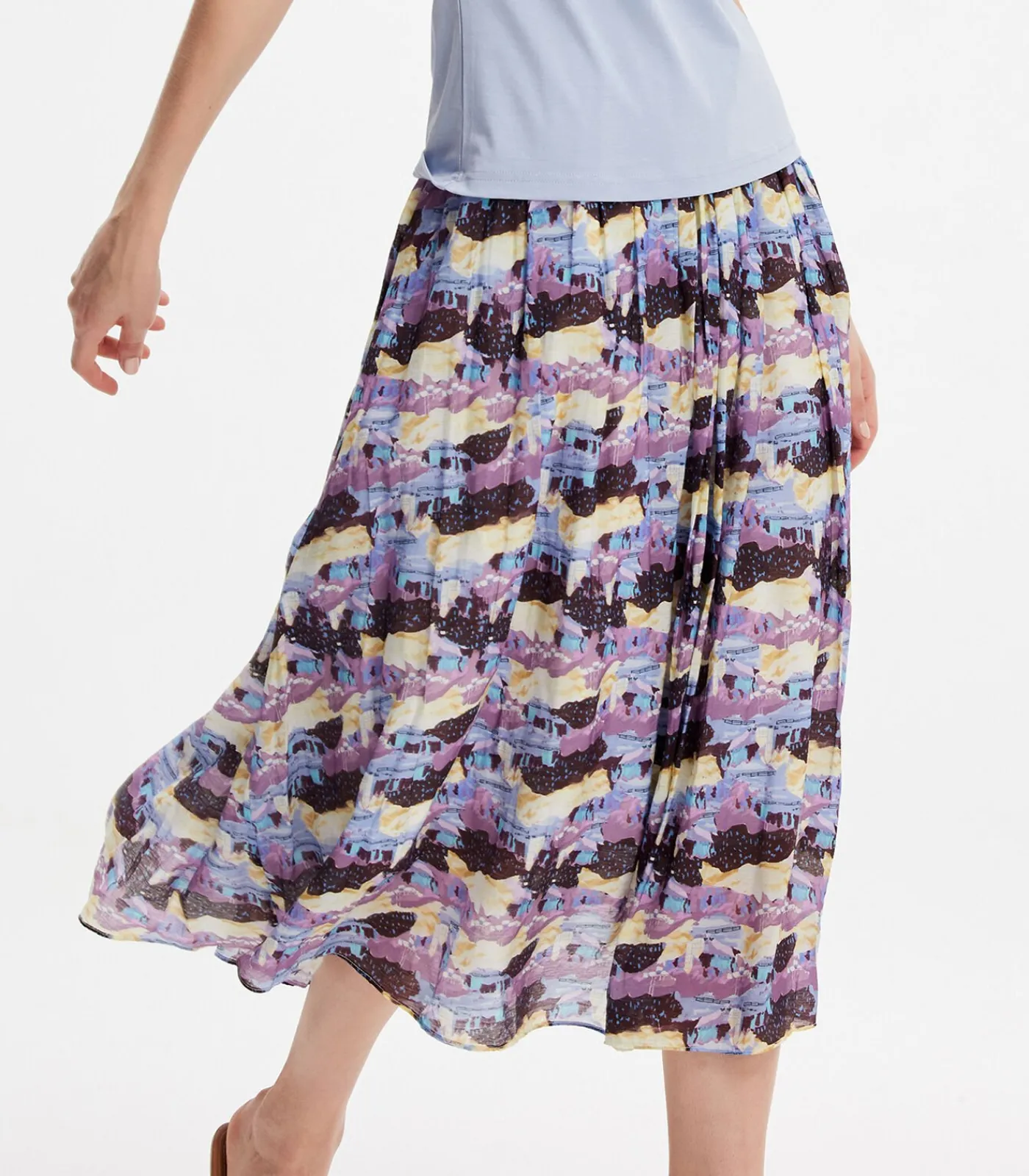 Smart & Joy Uitlopende midi-rok met abstracte print purple Clearance