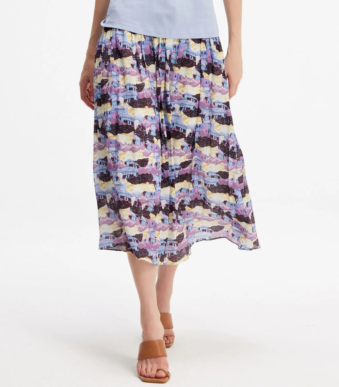Smart & Joy Uitlopende midi-rok met abstracte print purple Clearance