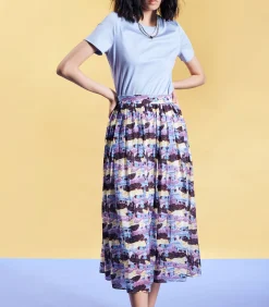Smart & Joy Uitlopende midi-rok met abstracte print purple Clearance