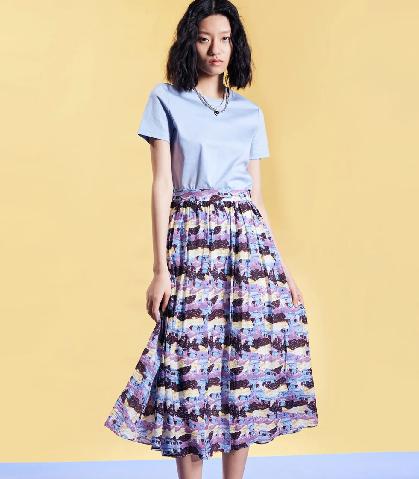 Smart & Joy Uitlopende midi-rok met abstracte print purple Clearance
