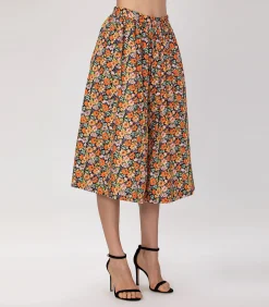 Smart & Joy Uitlopende rok met retro bloemenprint multicolor Hot