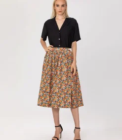 Smart & Joy Uitlopende rok met retro bloemenprint multicolor Hot