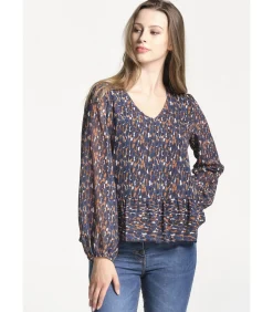 J&JOY V -Neck Blouse Straight Cut blue Sale