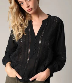 Deeluxe VELORIA - Blouse van 100% katoen met opengewerkte details black Discount