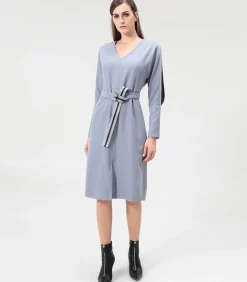 Smart & Joy V-hals jurk met vleermuismouwen blue Clearance