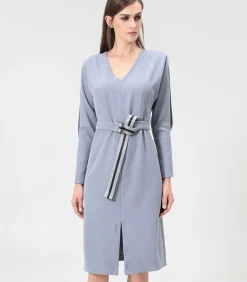 Smart & Joy V-hals jurk met vleermuismouwen blue Clearance