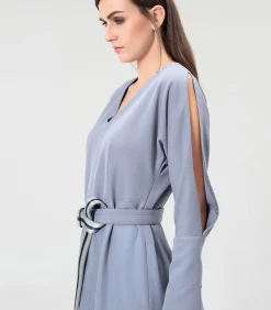 Smart & Joy V-hals jurk met vleermuismouwen blue Clearance