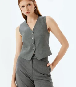 Koton V-kraag Slim Weste gray Sale