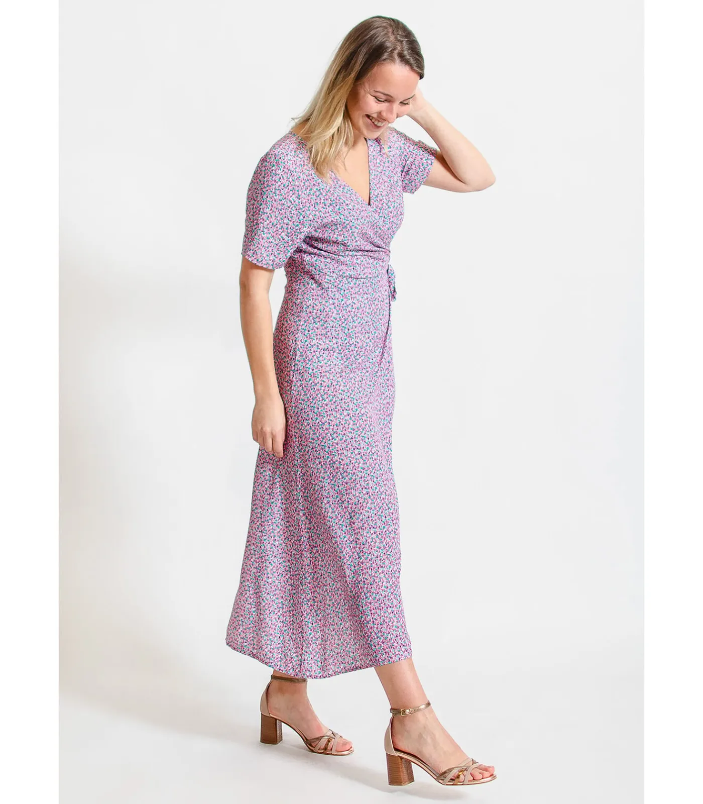 J&JOY Vloeibare wikkeljurk pink Outlet