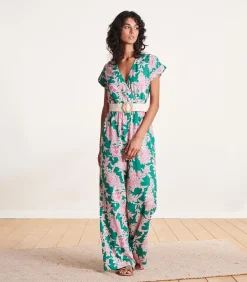 La Fée Maraboutée Vloeiend groen en roze broekpak met bloemenprint mintGreen Hot