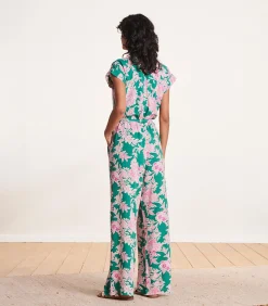 La Fée Maraboutée Vloeiend groen en roze broekpak met bloemenprint mintGreen Hot