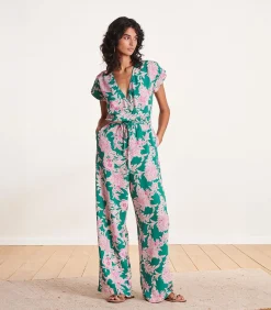 La Fée Maraboutée Vloeiend groen en roze broekpak met bloemenprint mintGreen Hot