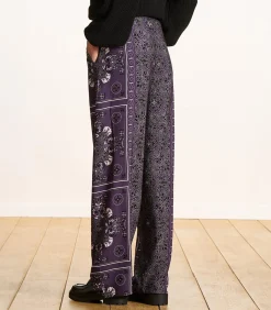 La Fée Maraboutée Vloeiende broek in pruimkleurige twill met sjaalprint violet Online