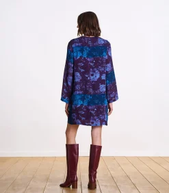 La Fée Maraboutée Vloeiende korte jurk met pruimprint violet Discount