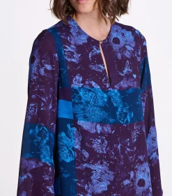 La Fée Maraboutée Vloeiende korte jurk met pruimprint violet Discount