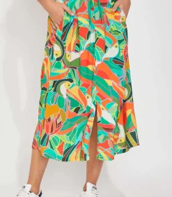 La Fiancée Vloeiende midirok ADELINA van Ecovero neonGreen Hot