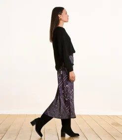 La Fée Maraboutée Vloeiende rok in pruimkleurige twill met sjaalprint violet Online