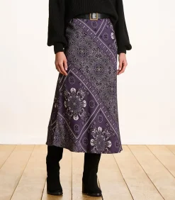 La Fée Maraboutée Vloeiende rok in pruimkleurige twill met sjaalprint violet Online