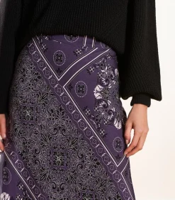 La Fée Maraboutée Vloeiende rok in pruimkleurige twill met sjaalprint violet Online