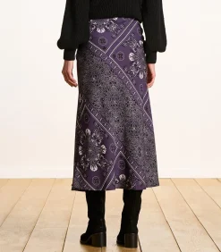 La Fée Maraboutée Vloeiende rok in pruimkleurige twill met sjaalprint violet Online