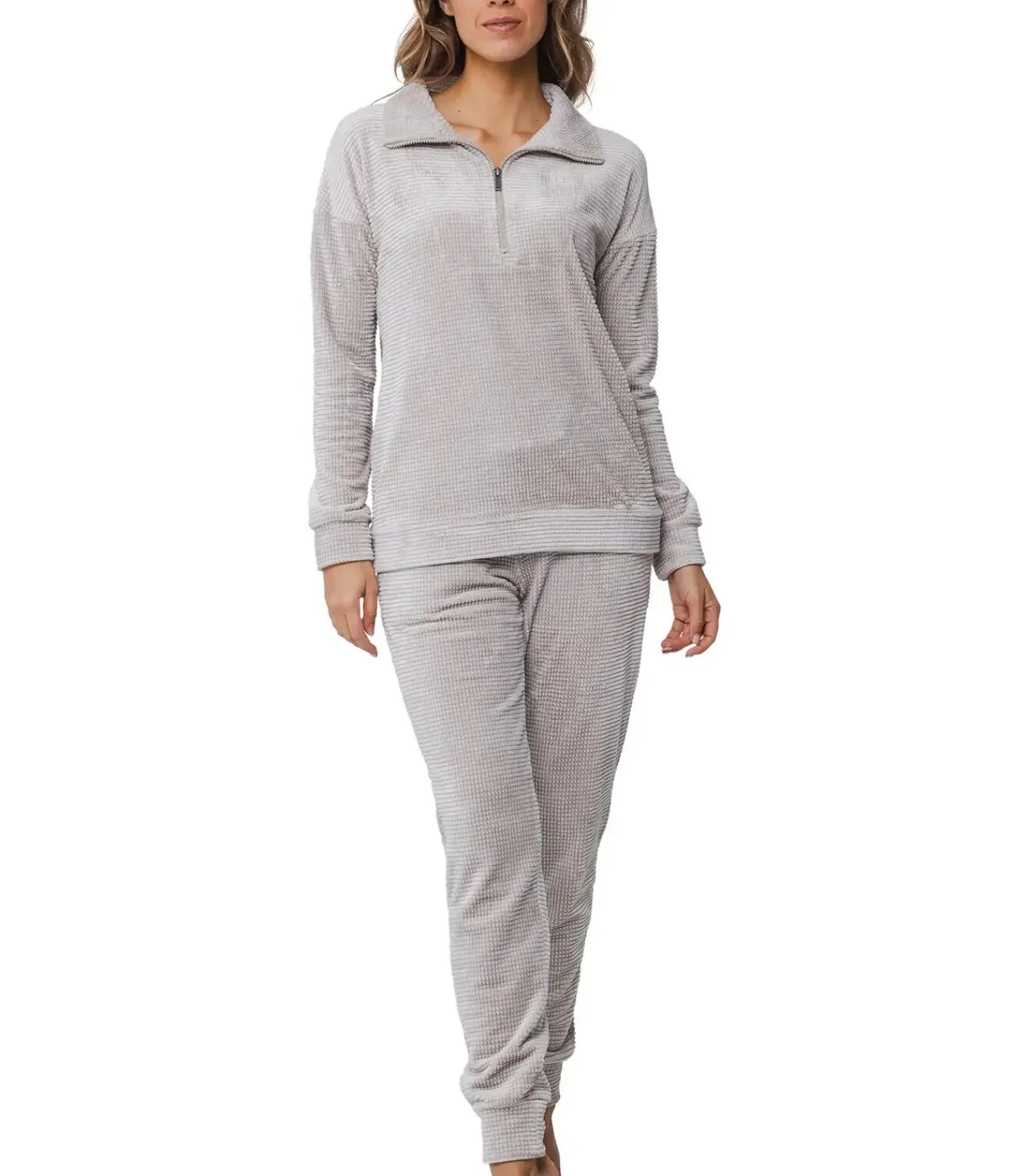 Pastunette Warm velours huispak - Modern brown - Warm 2-delig pyjama pak fleece creme Hot