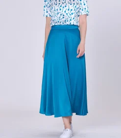 Smart & Joy Wijd uitlopende midi satijnen rok blue Sale