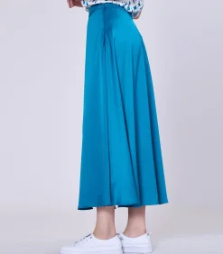 Smart & Joy Wijd uitlopende midi satijnen rok blue Sale