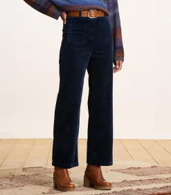La Fée Maraboutée Wijde broek van marineblauwe fluweel met hoge taille navyBlue Clearance