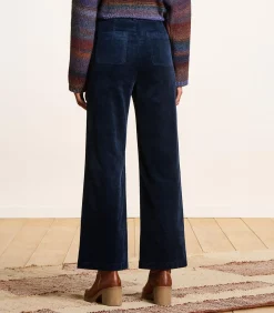 La Fée Maraboutée Wijde broek van marineblauwe fluweel met hoge taille navyBlue Clearance