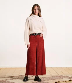La Fée Maraboutée Wijde cropped broek van terracotta ribfluweel red Best