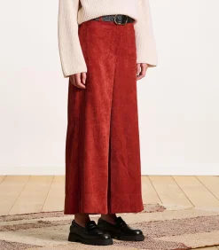 La Fée Maraboutée Wijde cropped broek van terracotta ribfluweel red Best