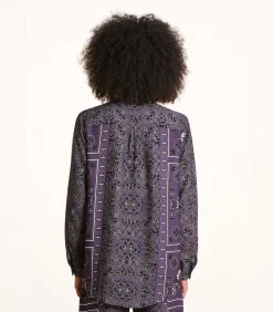 La Fée Maraboutée Wijde pruimkleurige blouse met sjaalprint in twill violet Clearance