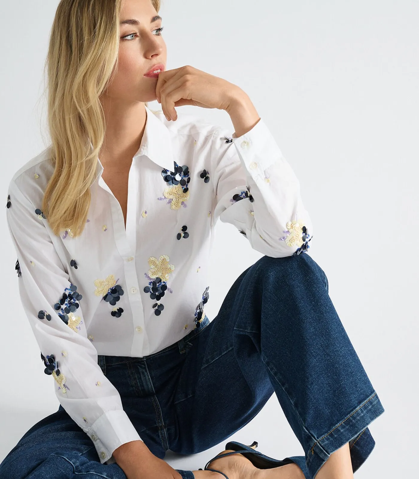 Marie Méro Witte bloes met blauwe pailletten white Online