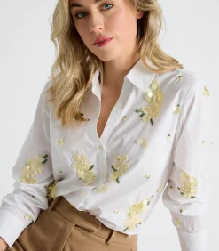 Marie Méro Witte bloes met gele pailletten white Hot