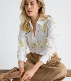 Marie Méro Witte bloes met gele pailletten white Hot